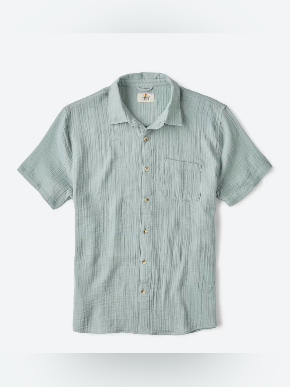 Marine Layer Men’s Crinkle Clothe Short Sleeve Button Up Shirt Gauze Green M